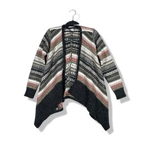Design History Open Front Waterfall Cardigan Sweater Womens M Striped Boho